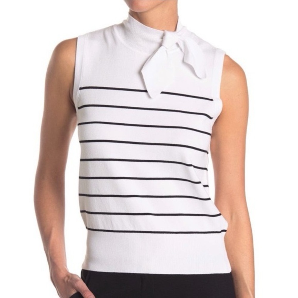 Laundry by Shelli Segal Striped Sleeveless Tie‎ Neck Sweater Top Medium